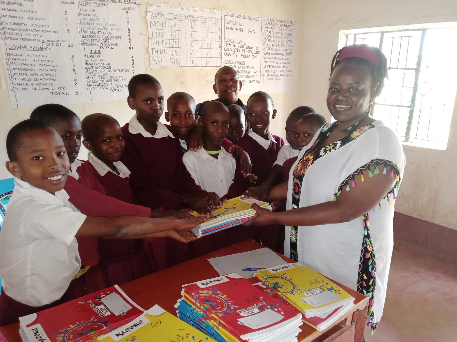 Handing over session to the Students by Mrs Ruth Kalinga, the Chairlady of FRADAKI.